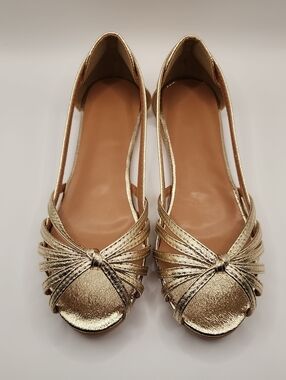 SHEIN Metallic Gold Knot Peep-Toe Flats